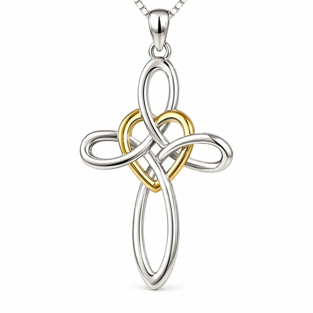 Cross-and-heart box-chain necklace