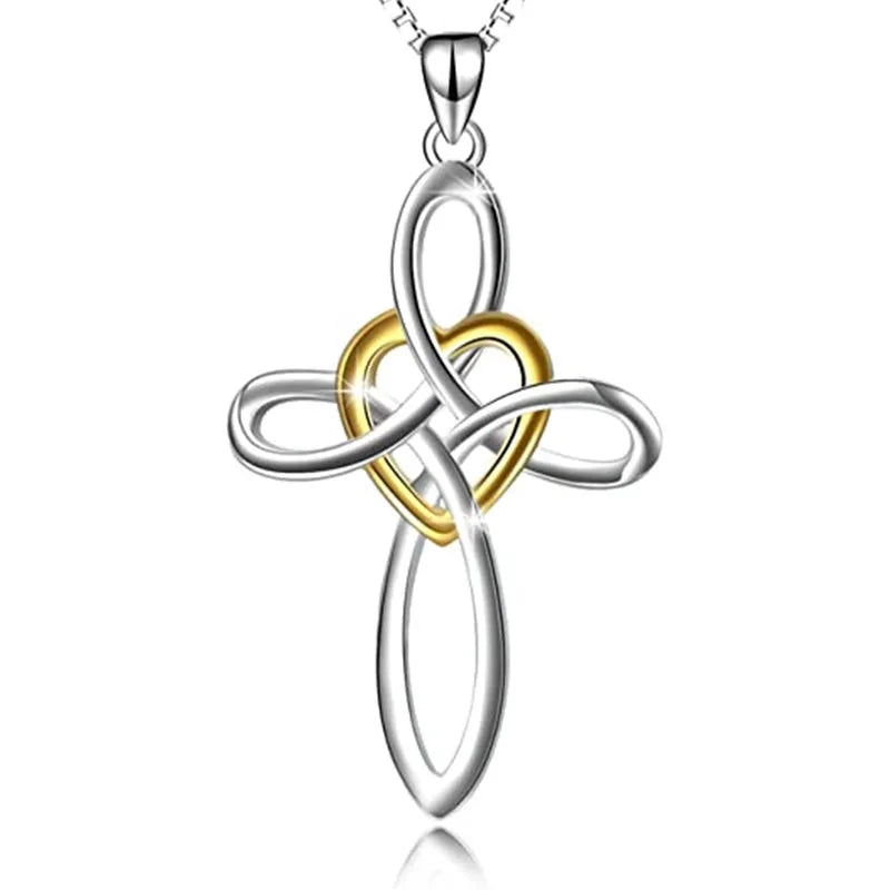 Cross-and-heart box-chain necklace