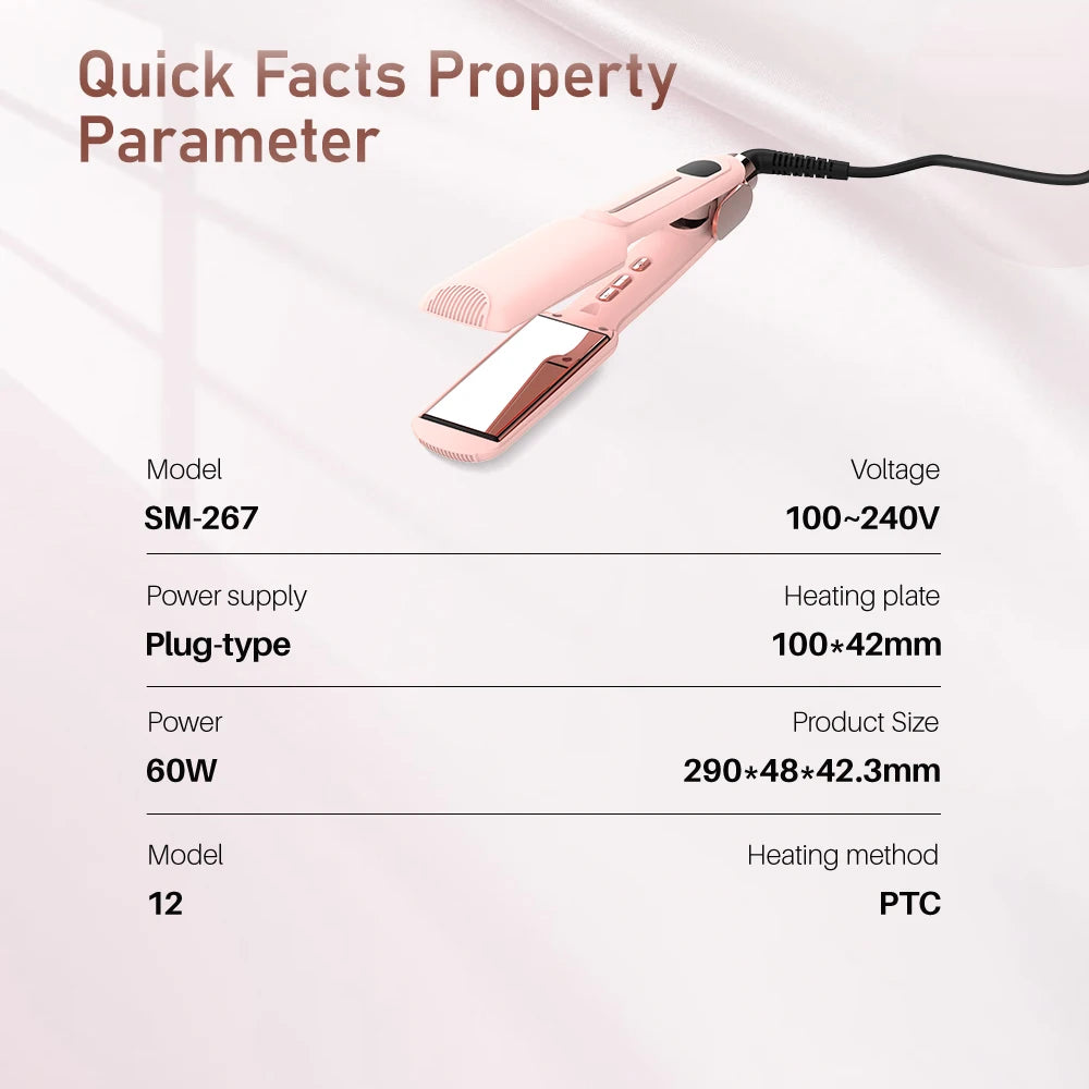 Pink infrared hair straightener, US plug, 100–240 V