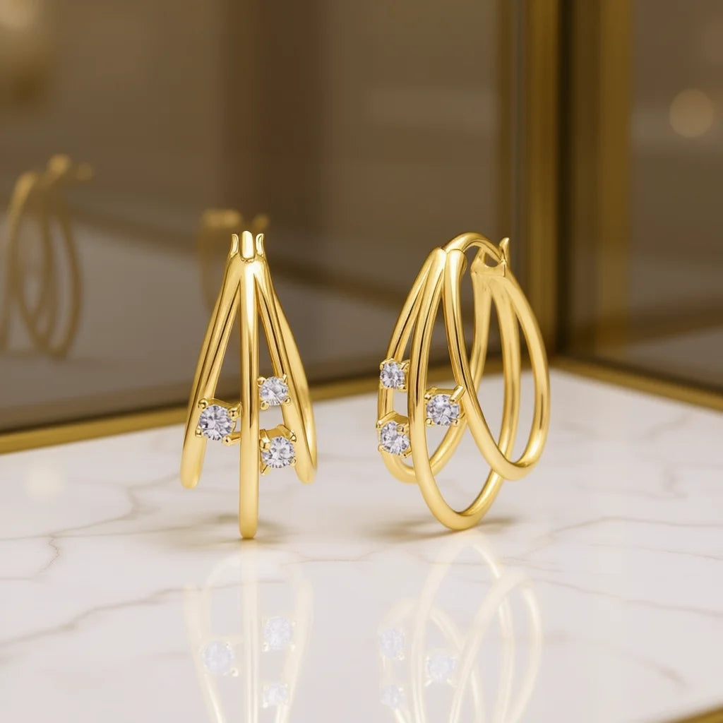 Gold-tone multi-band minimalist earrings