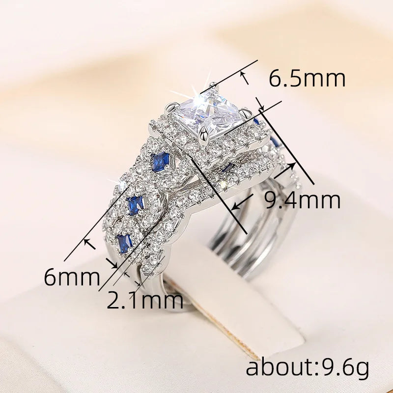 Square brass white-gold-tone flower-design ring