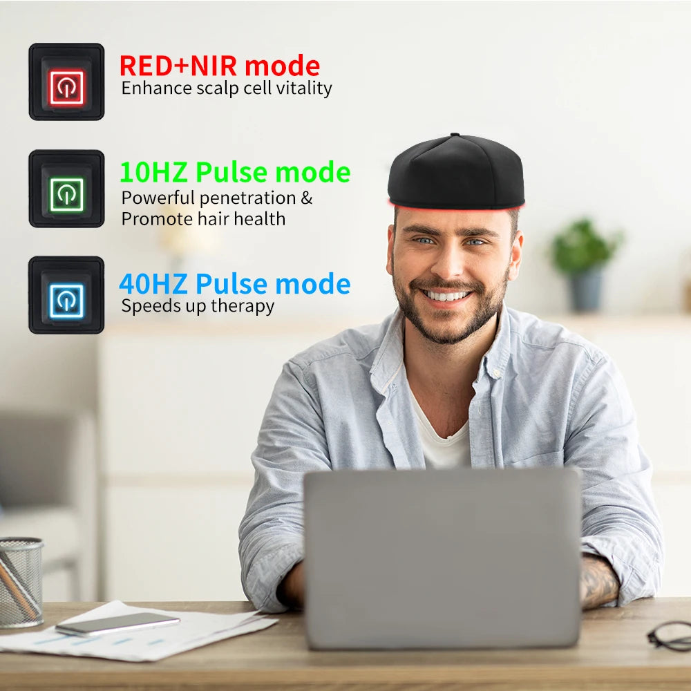 Black red-light therapy cap