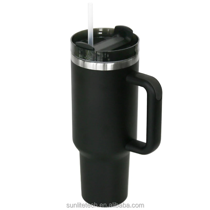 40 oz Stainless-Steel Travel Tumbler with Handle and Straw