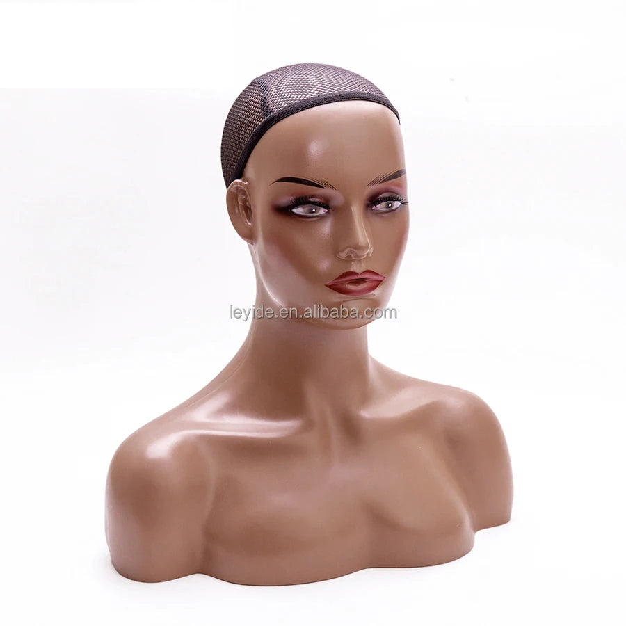 Female mannequin head with shoulders for wig display