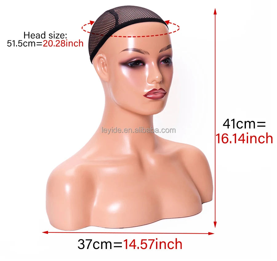 Female mannequin head with shoulders for wig display