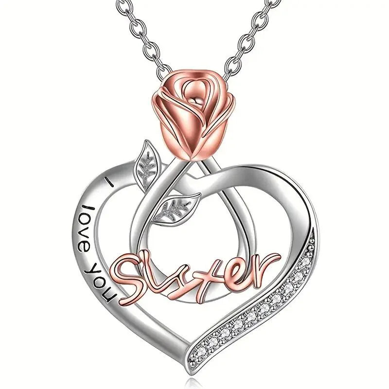 Sister rose-heart necklace
