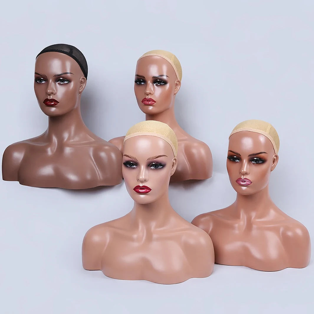 Female mannequin head with shoulders for wig display
