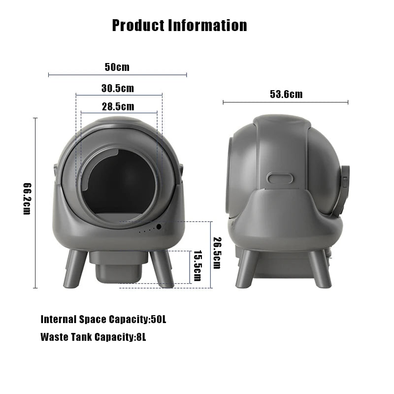 Automatic cat litter box, 65 L, gray