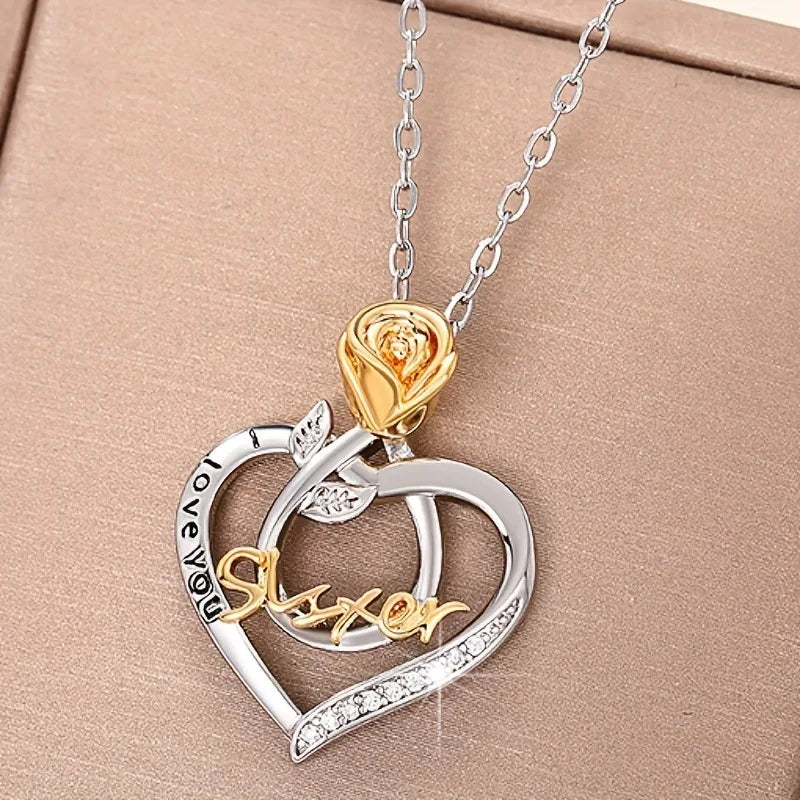 Sister rose-heart necklace