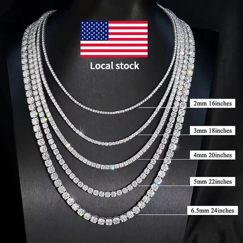 RINNTIN iced tennis-chain jewelry — listed 2 mm and larger options
