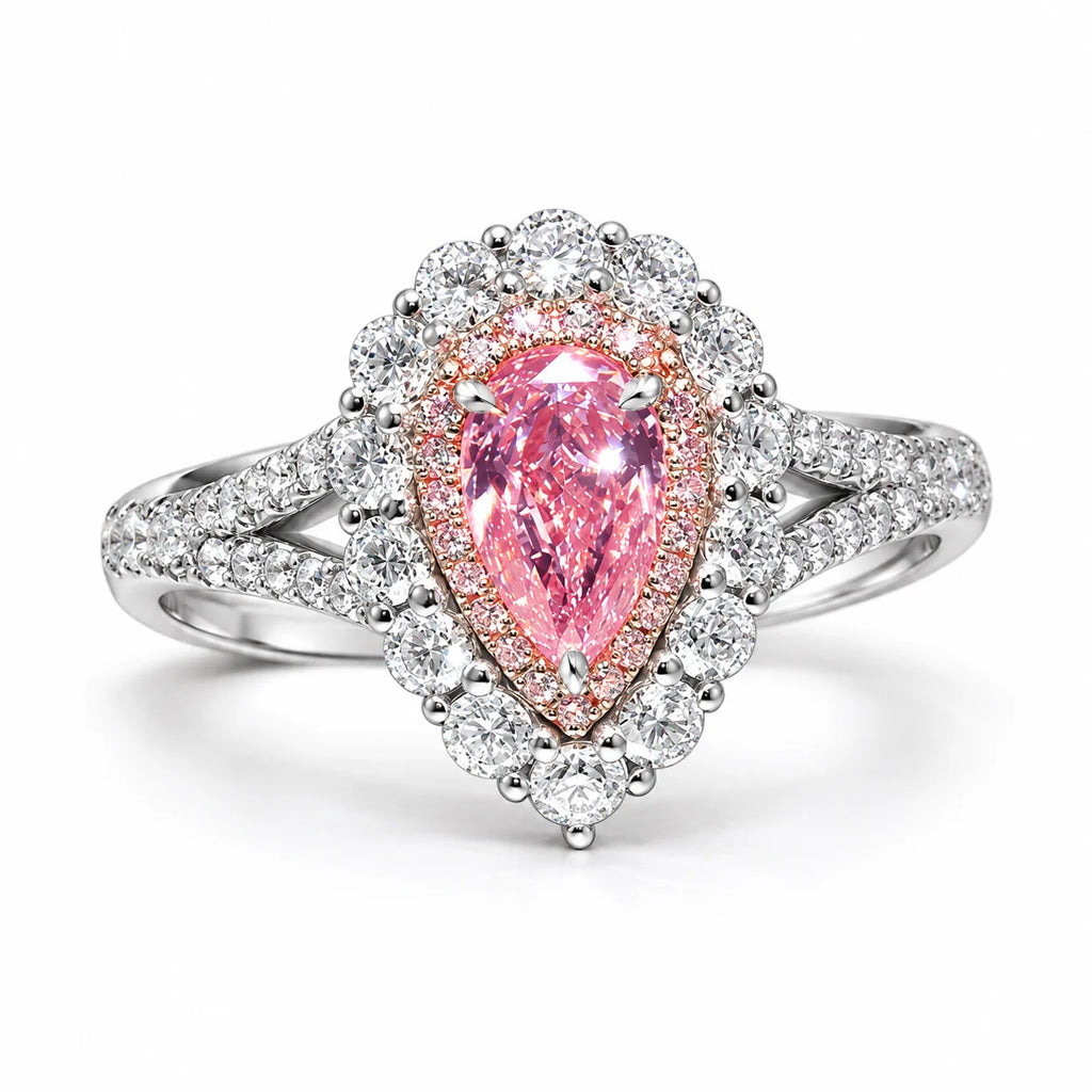 Pink teardrop double-layer ring