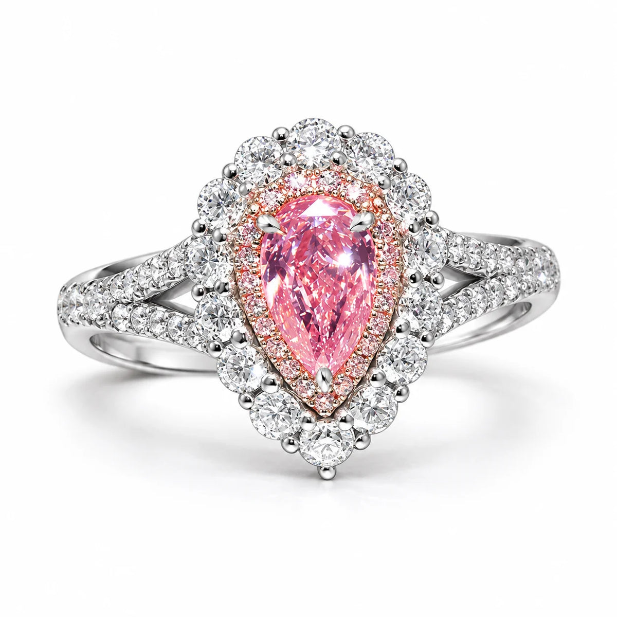 Pink teardrop double-layer ring