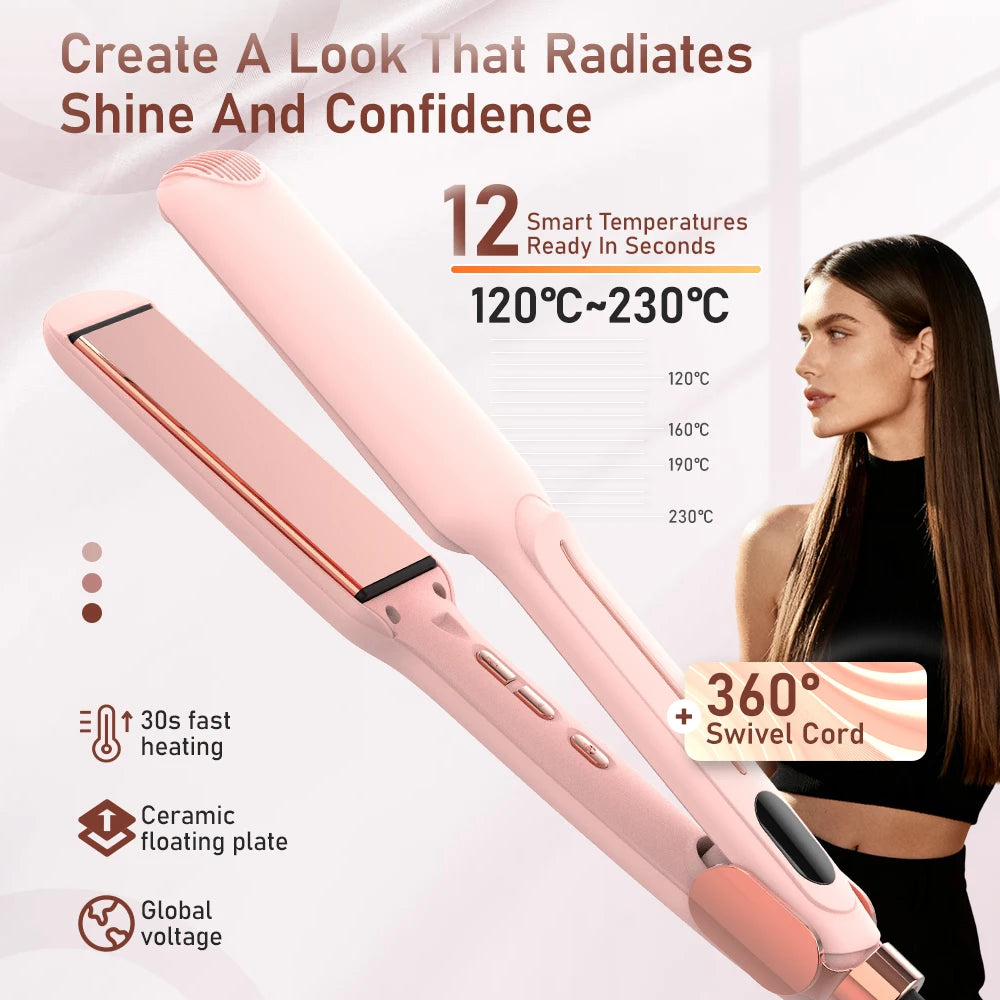 Pink infrared hair straightener, US plug, 100–240 V