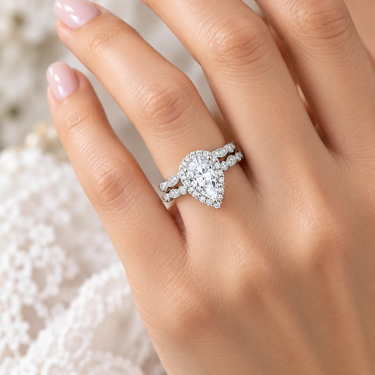 Marquise teardrop ring set