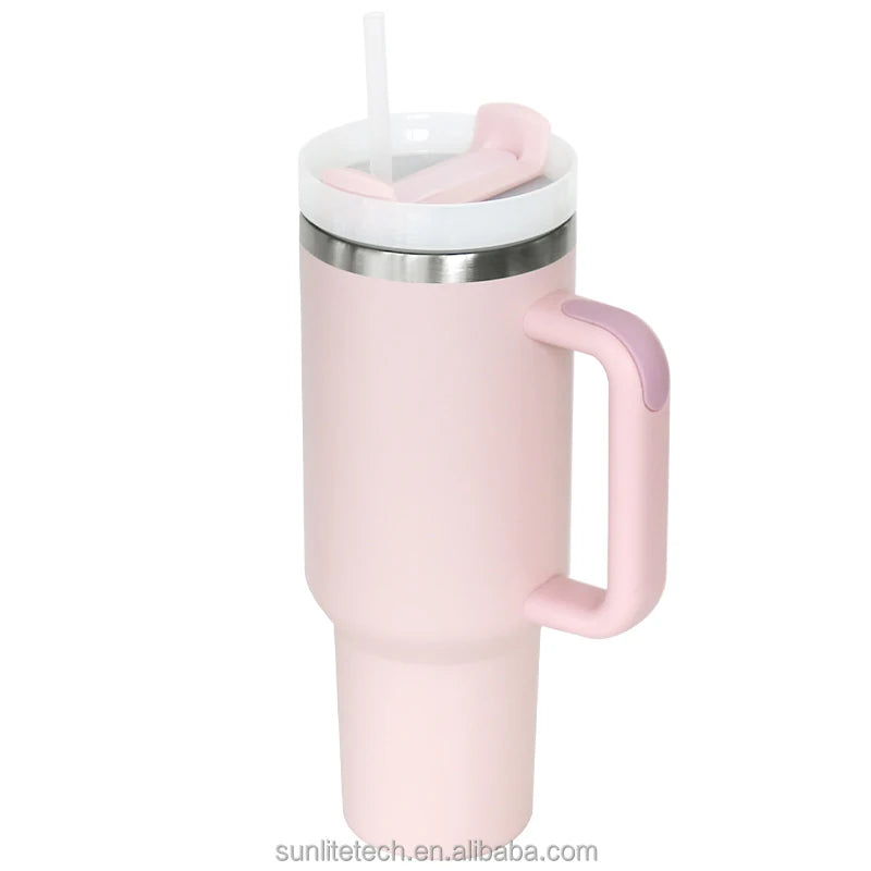 40 oz Stainless-Steel Travel Tumbler with Handle and Straw