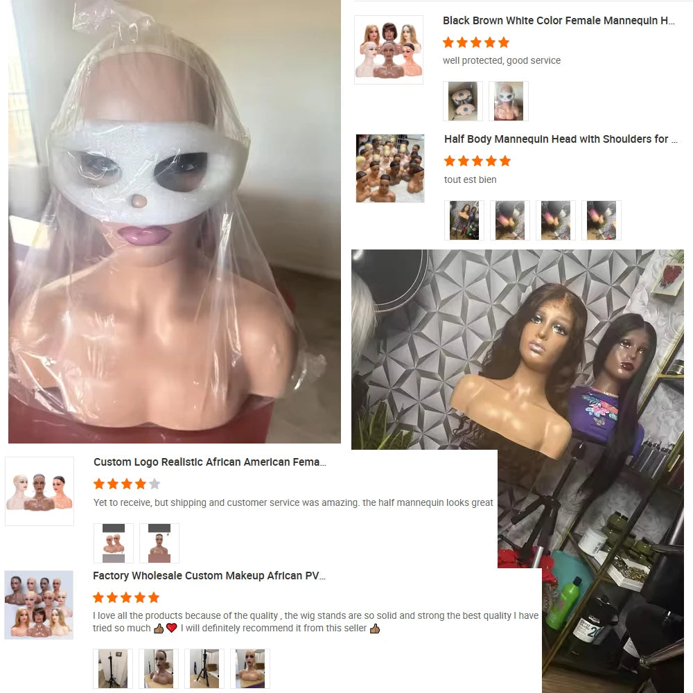 Female mannequin head with shoulders for wig display