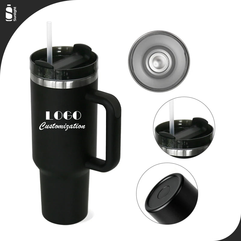 40 oz Stainless-Steel Travel Tumbler with Handle and Straw