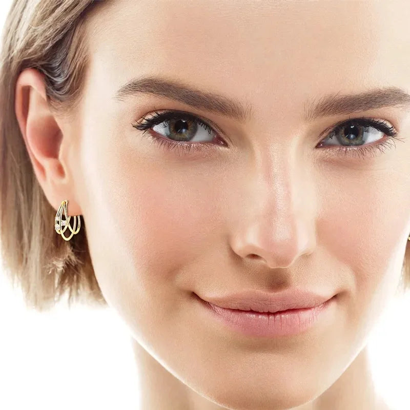 Gold-tone multi-band minimalist earrings