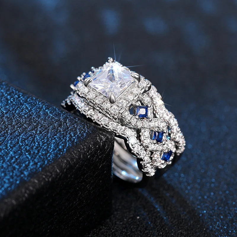 Square brass white-gold-tone flower-design ring