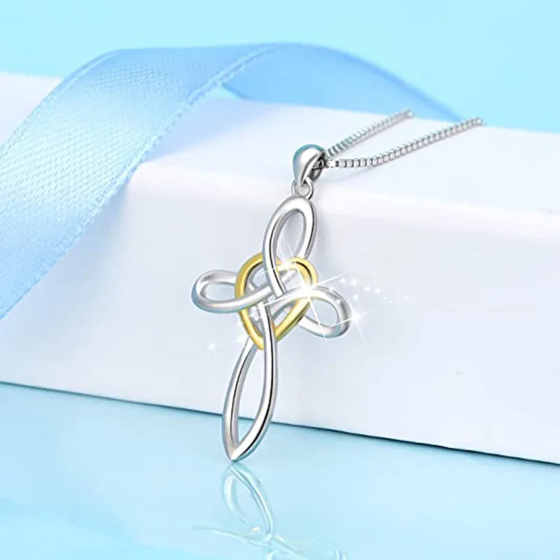 Cross-and-heart box-chain necklace