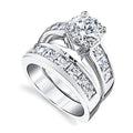 White-gold-tone copper round-stone ring and band design