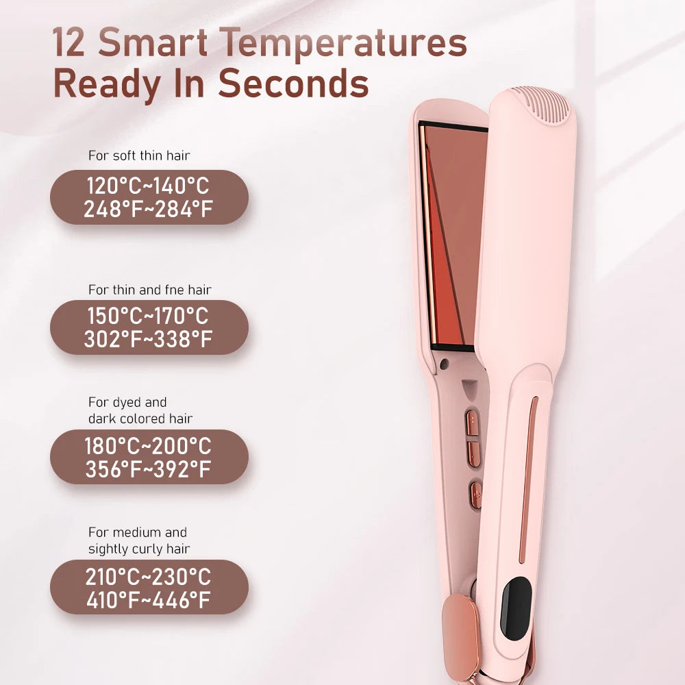 Pink infrared hair straightener, US plug, 100–240 V