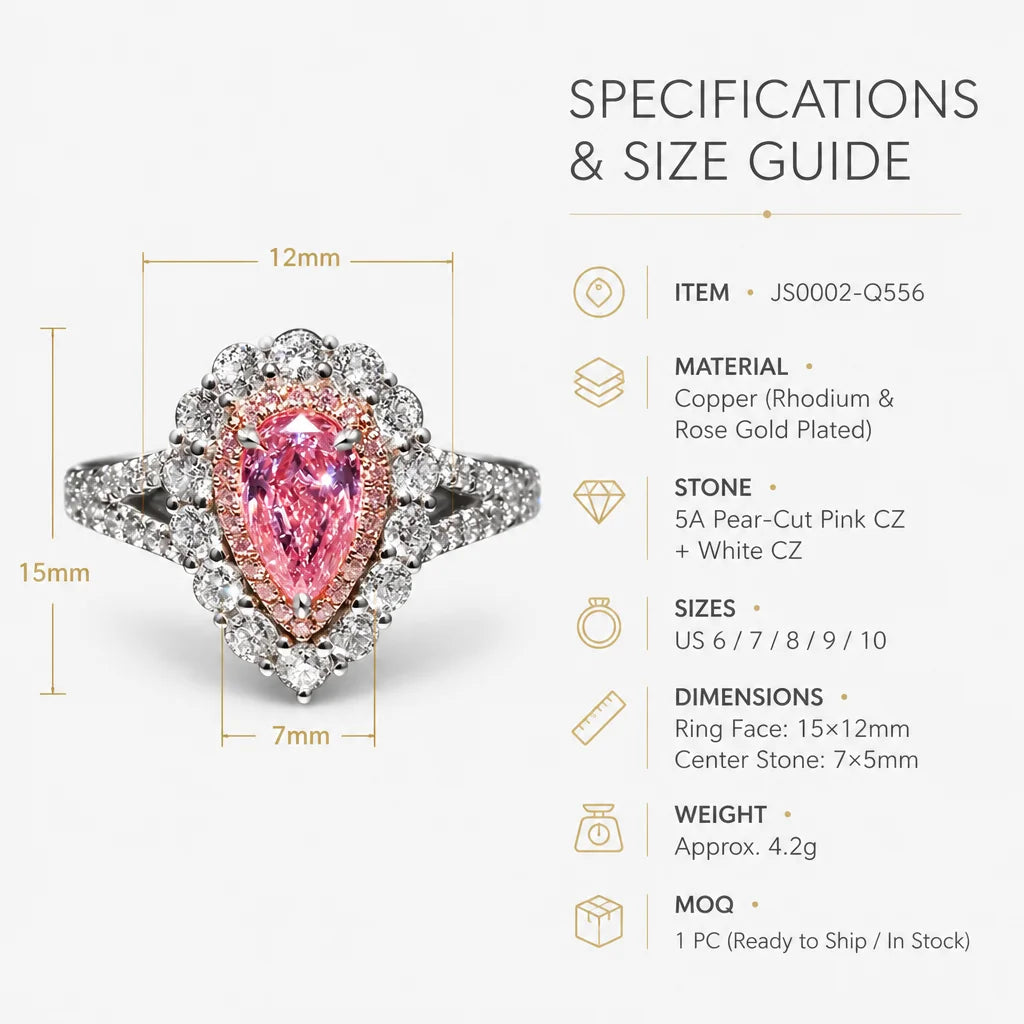 Pink teardrop double-layer ring