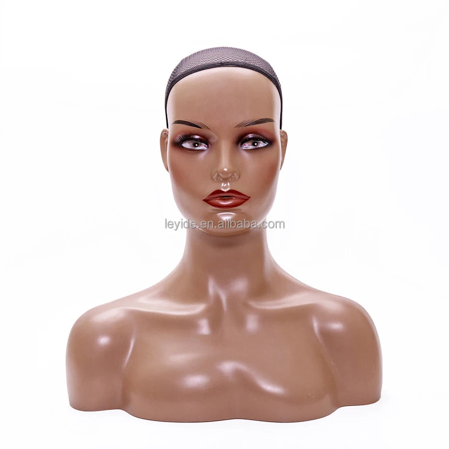 Female mannequin head with shoulders for wig display