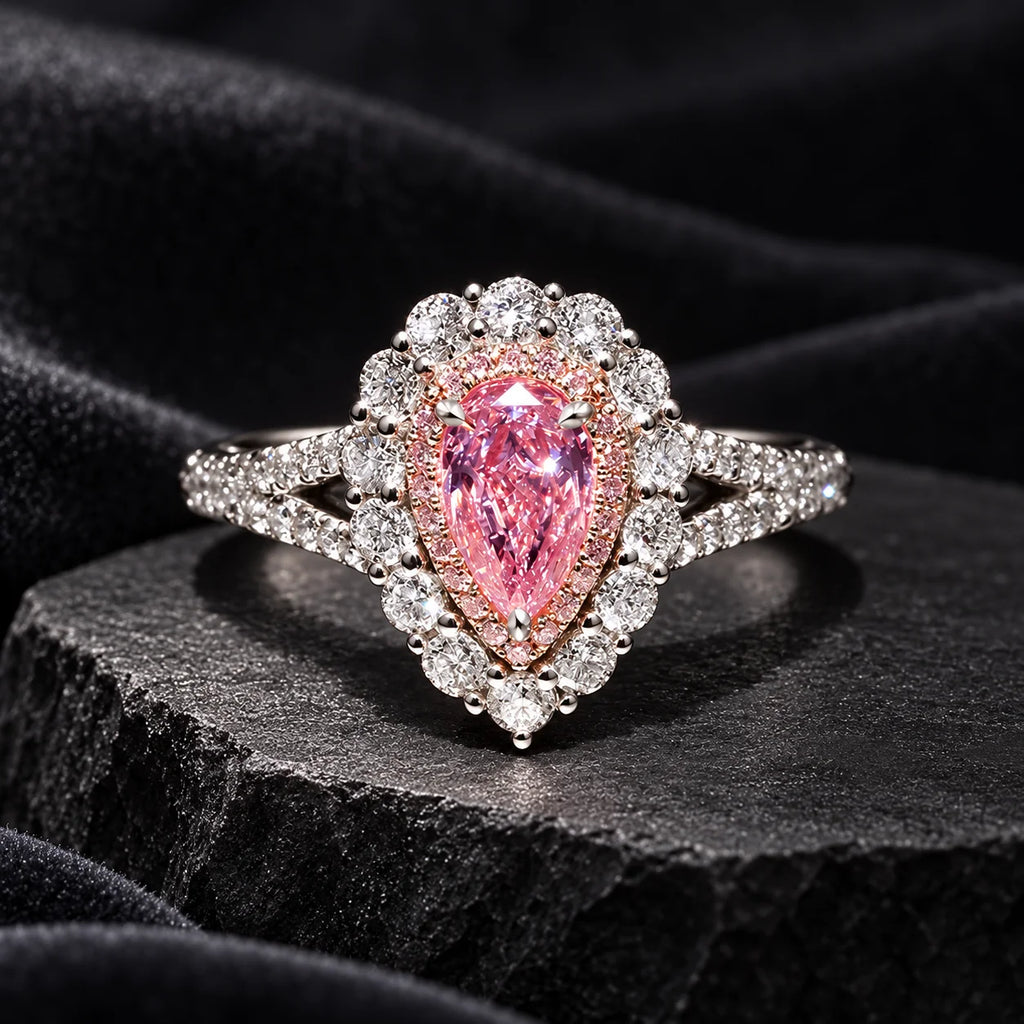 Pink teardrop double-layer ring
