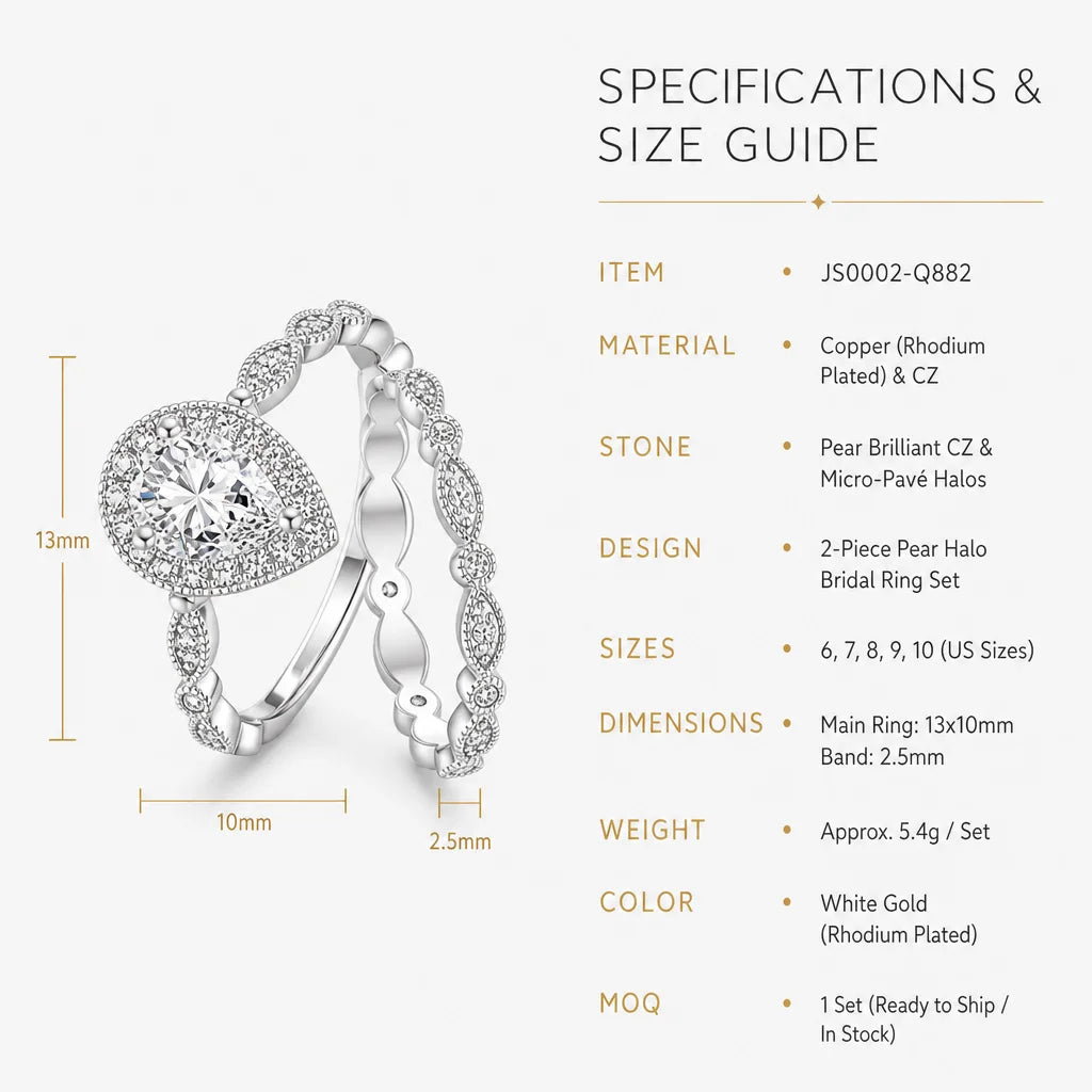 Marquise teardrop ring set