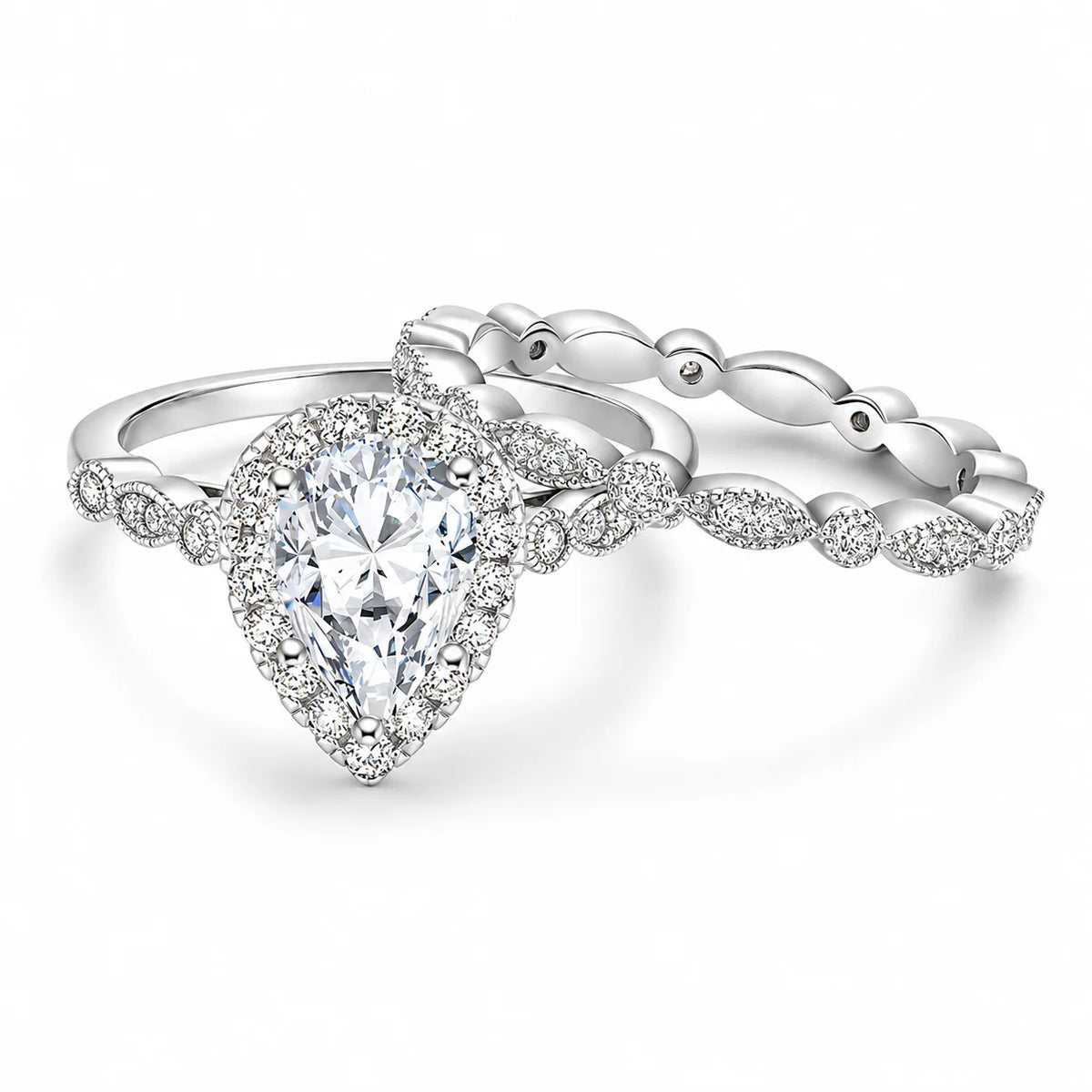 Marquise teardrop ring set