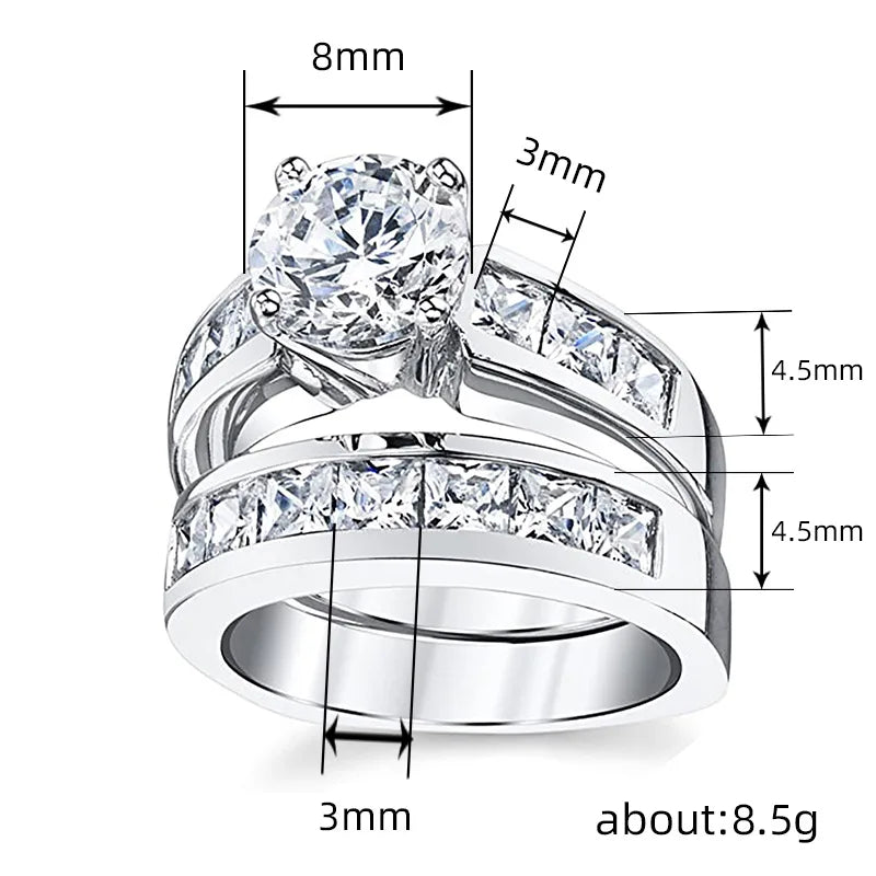 White-gold-tone copper round-stone ring and band design