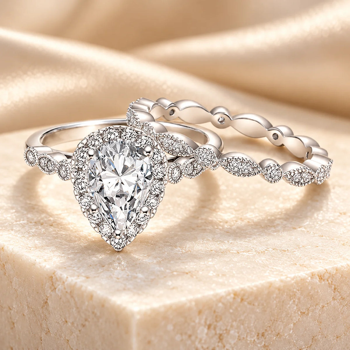 Marquise teardrop ring set