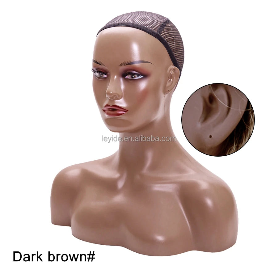 Female mannequin head with shoulders for wig display