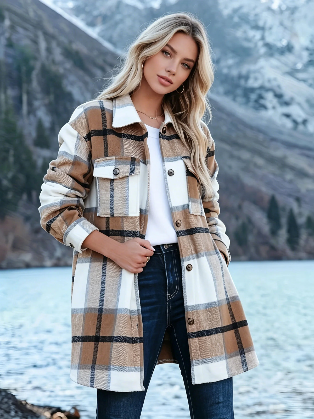 Women's plaid jacket WT021, coffee