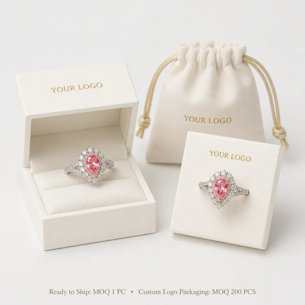 Pink teardrop double-layer ring