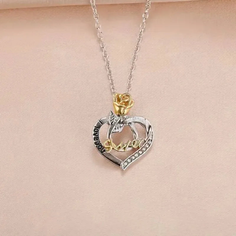 Sister rose-heart necklace