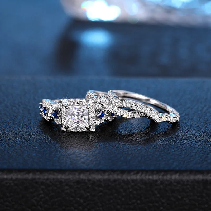 Square brass white-gold-tone flower-design ring