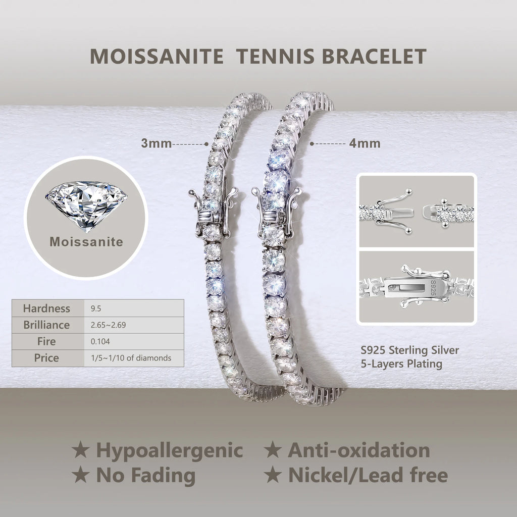 S925 moissanite tennis bracelet — white gold plated