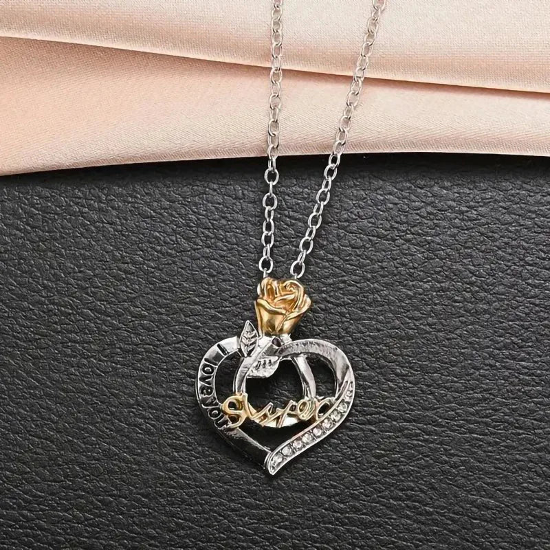 Sister rose-heart necklace