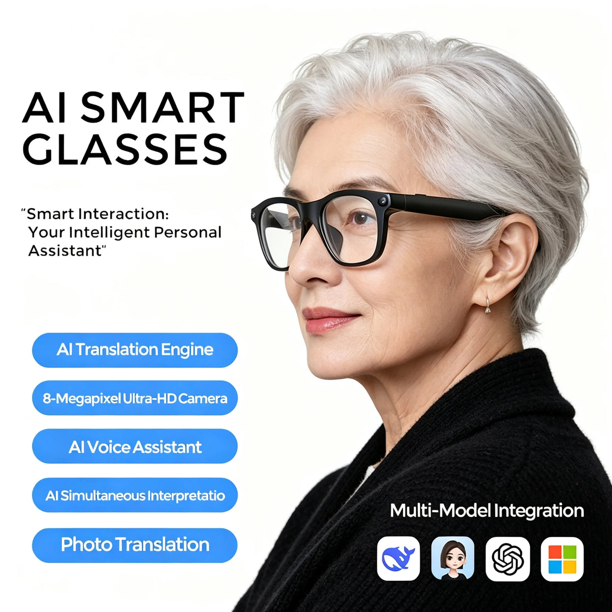 Premium AI smart glasses, Wi-Fi 4 / 8 MP