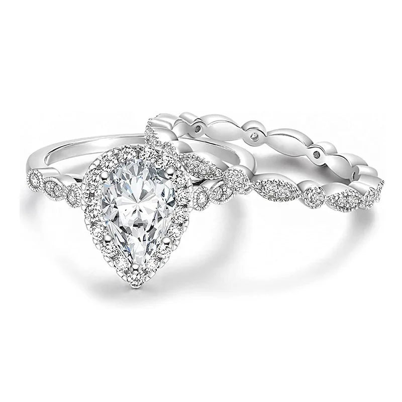 Marquise teardrop ring set
