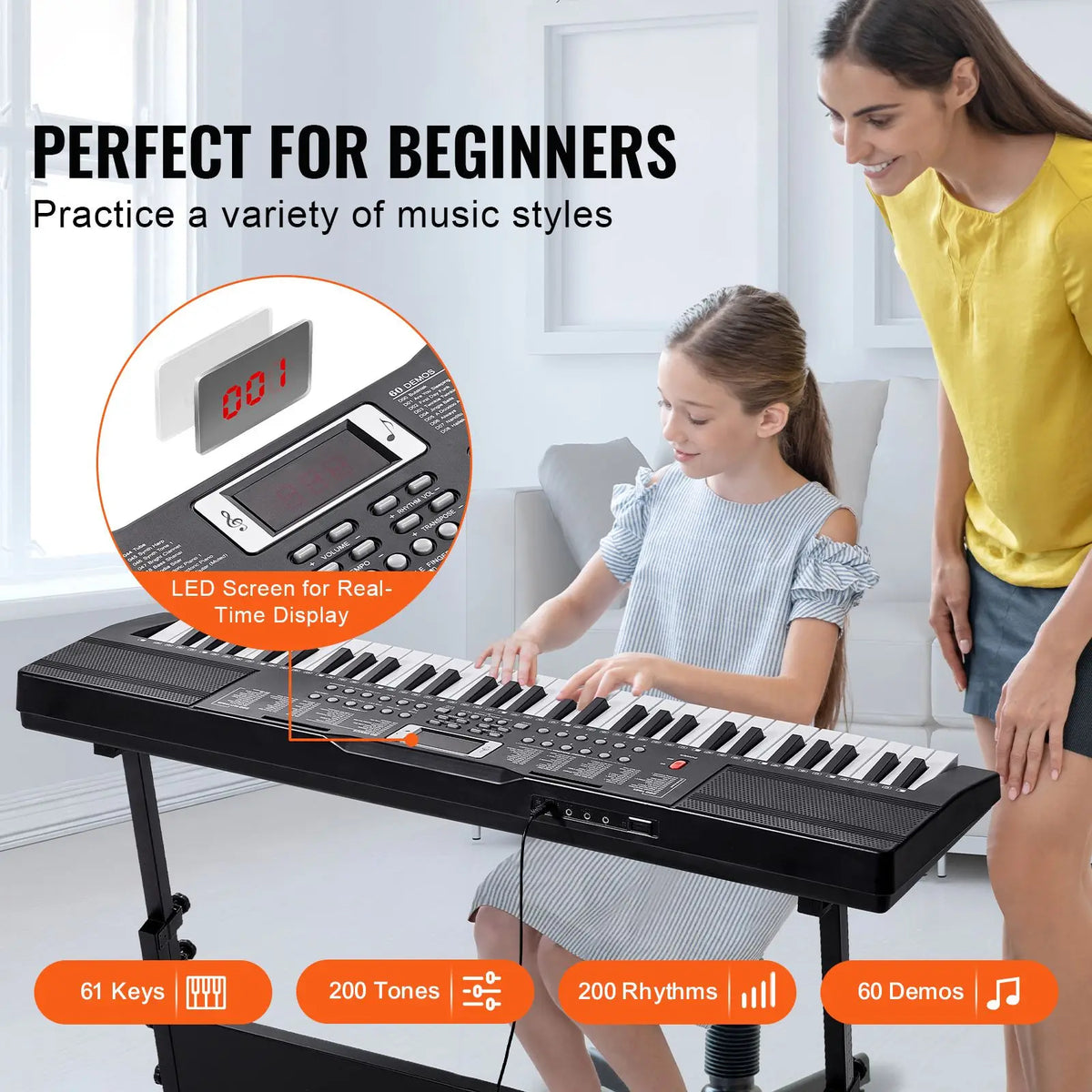 Portable digital keyboard, 200 tones / 200 rhythms