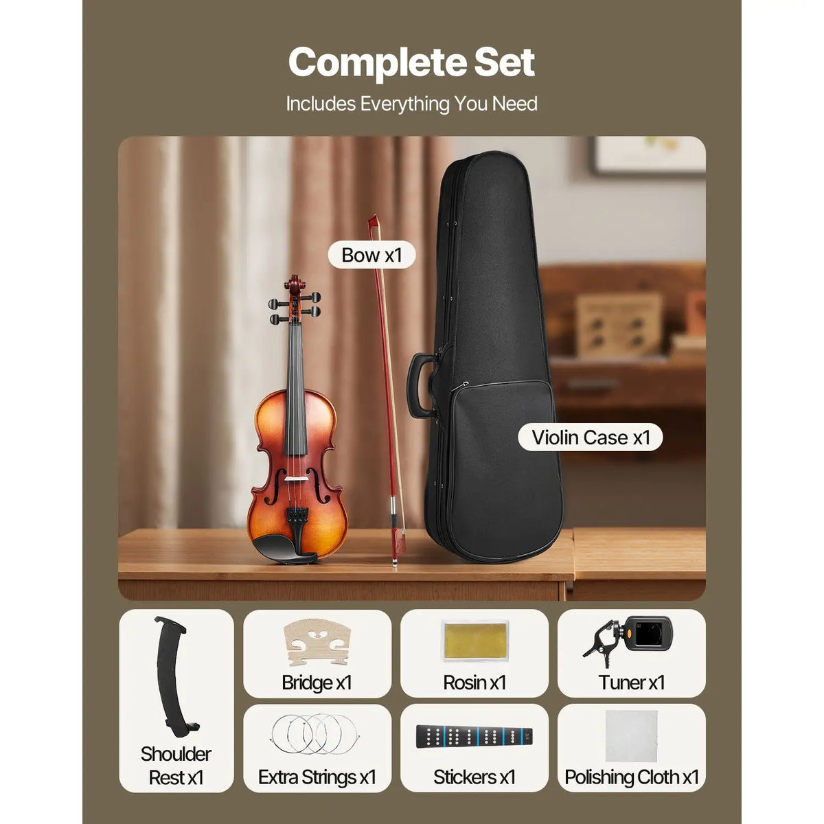 3/4-size violin set with accessories